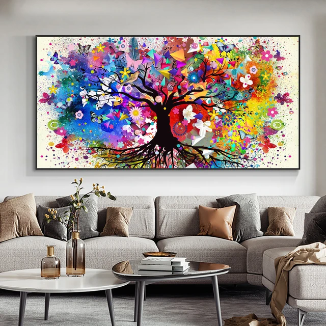 Impresión de flores amarillas en lienzo, cuadros artísticos de pared  grandes, carteles e impresiones abstractas para sala de estar, decoración  del