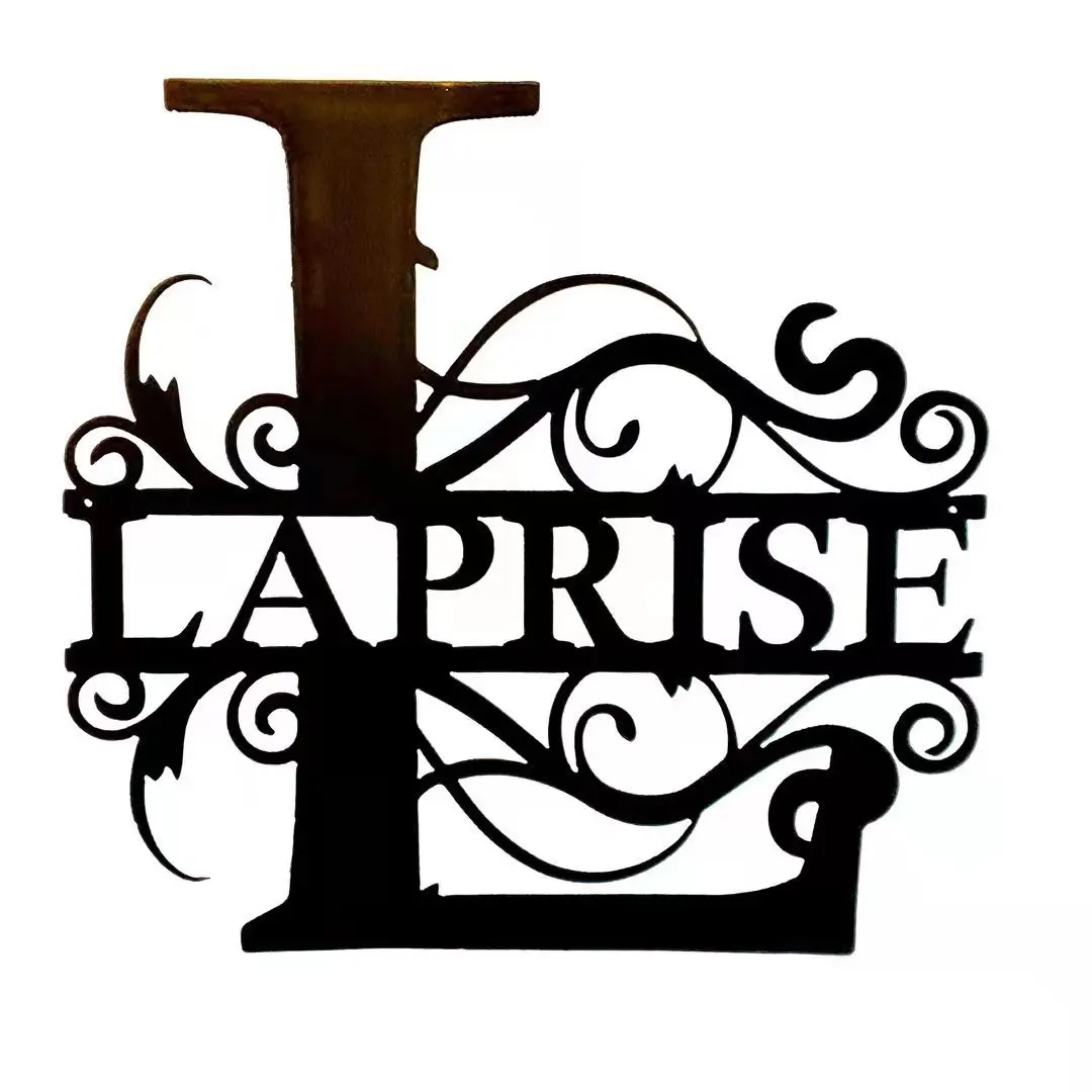 Letrero de metal con monograma de hierro y nombre personalizado para colgar al aire libre, letrero con nombre de familia, letrero para puerta de jardín, decoración de pared para fiesta de boda