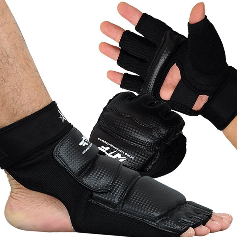 Karate Gloves Martial Taekwondo Leather Foot Gloves Equipment Half Finger Protector Boxing Hand Foot Protection Guards 1Pair