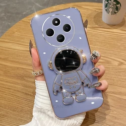 Astronaut Holder Luxury Plating Silicone Stand Case for Poco C55 (YHY Gray Blue)