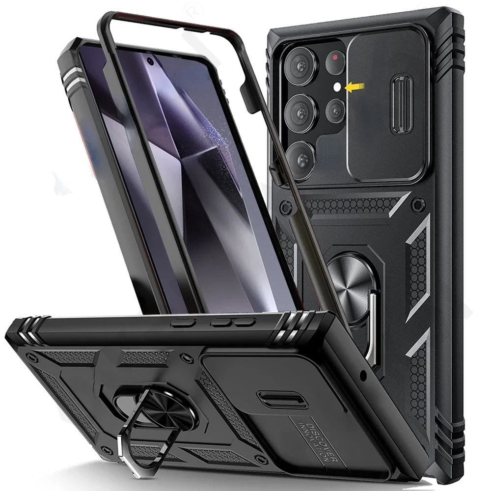 

Case For Samsung Galaxy S24 S23 S22 S21 Ultra FE Plus A54 A34 A14 5G Slide Camera 360 Degree Rotate Kickstand Heavy Grade Cover