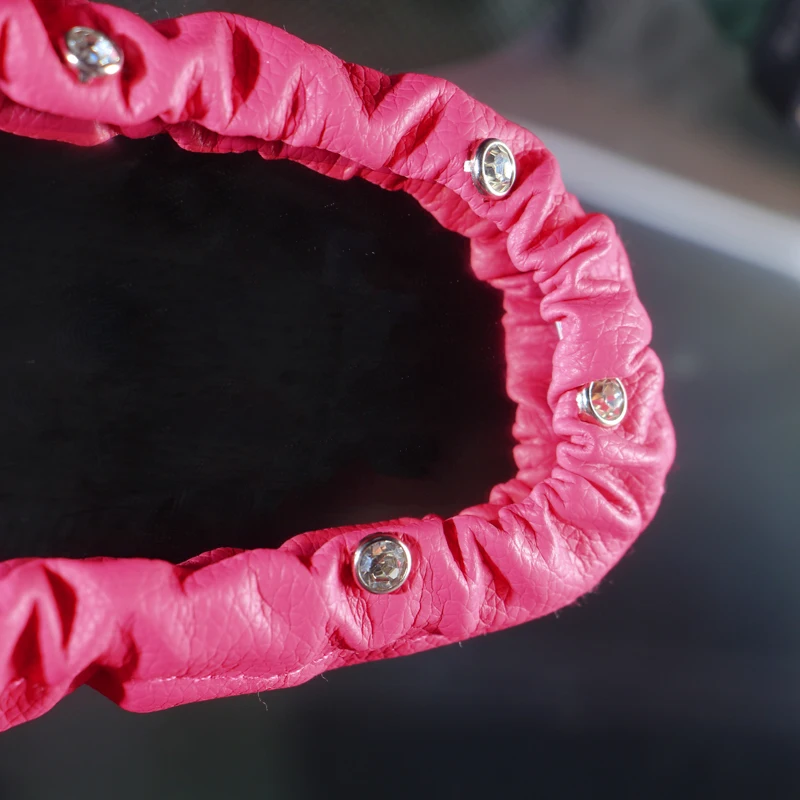Rearview Mirror Cover Elastic Leather Crystal Rearview Mirror Decoration Cover Auto Interior Accessories