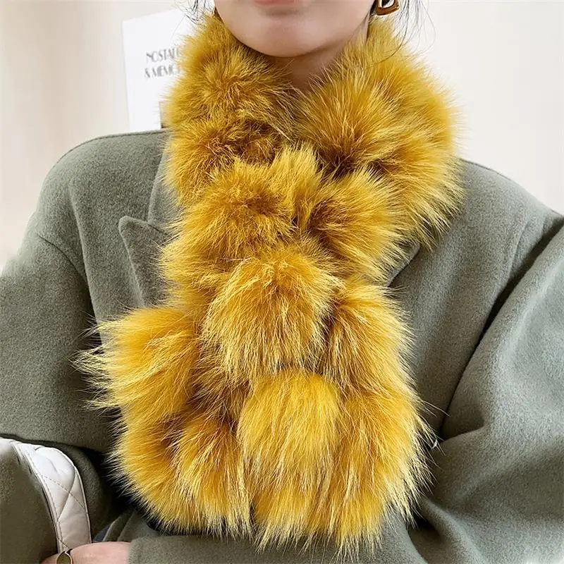 New Style Fashion Luxury Women Real Raccoon Fur Scarves Pompom Lady Winter Warm Natural Fox Fur Scarf Fluffy Genuine Fur Muffler