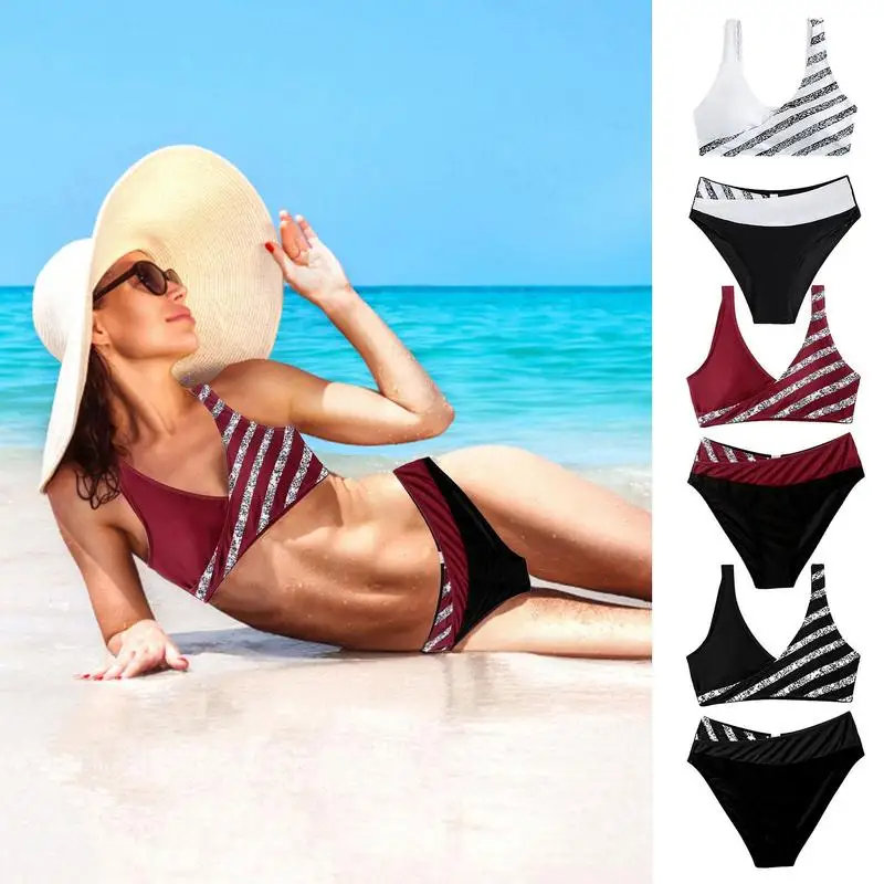 

Bikini Bathing Suits For Women V-Neck Beach Dress Suit 2 Piece Strappy Bikini Set Swimsuit Women Bikini Breathable Beach Skirt