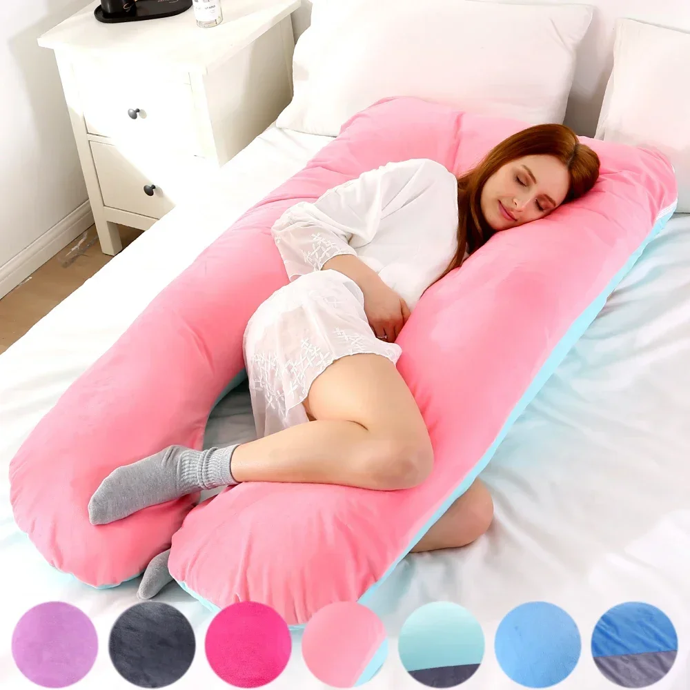 Soft Fleece Pregnant Pillow Gravida U Type Lumbar Pillow Multi Function Side Protect Cushion Pillowcase PP Cotton