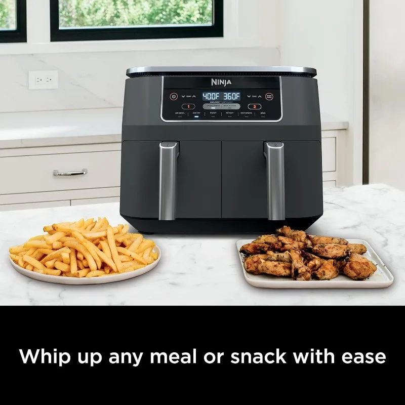 Ninja DZ201 Foodi 8 Quart 6-in-1 DualZone 2-Basket Air Fryer with 2 Independent Frying Baskets, Match Cook & Smart Finish, Grey 6
