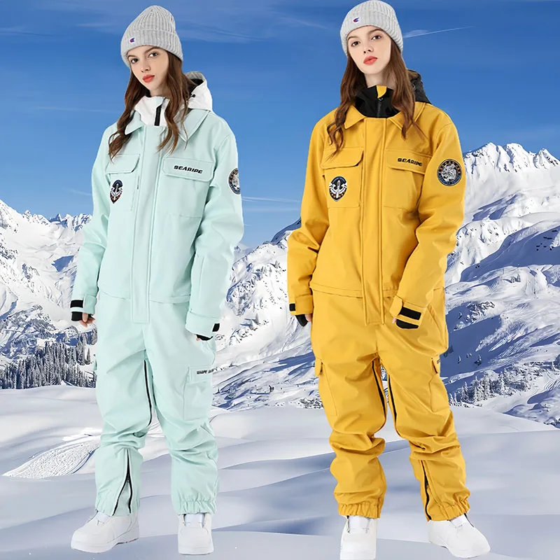 New Winter Ski Suit Women Warm Outdoor Snowboarding Jacket Men Overalls One-Piece Skiing Suit Waterproof Hooded Ski Sets