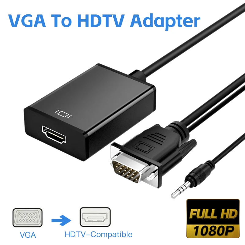 VGA TO HDTV Converter High-definition Audio Video Cable Adapter VGA Input HD Output for Computer Laptop TV Projector