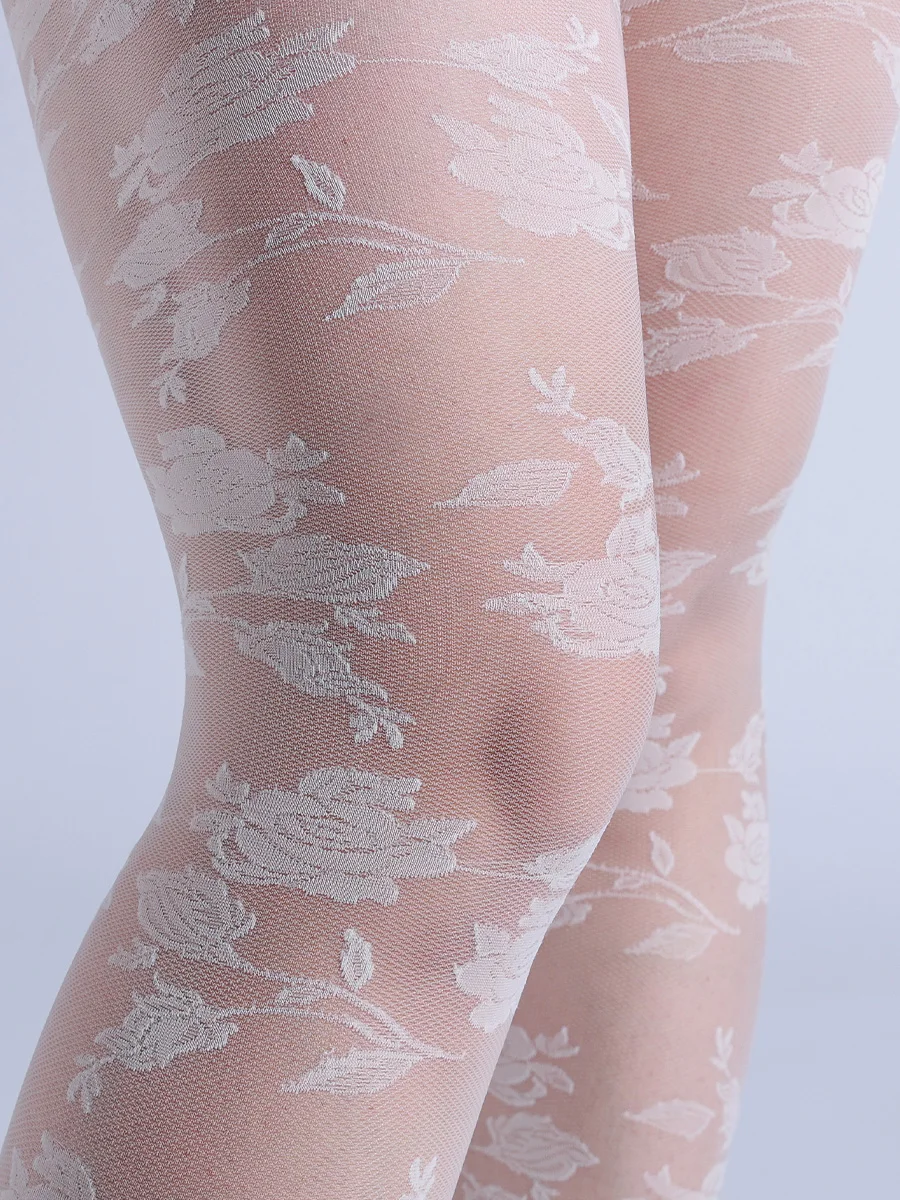 1 Pair Of Women's Rose Patterned Leggings Pantyhose Retro Elegant Jacquard Semi Transparent Pantyhose Lggings