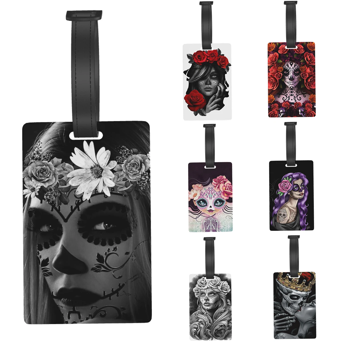 

Sugar Skull Cartoon Beautiful Girl Luggage Tags PVC Cute Luggage Travel Accessories Tag Portable Travel Label Holder ID Name