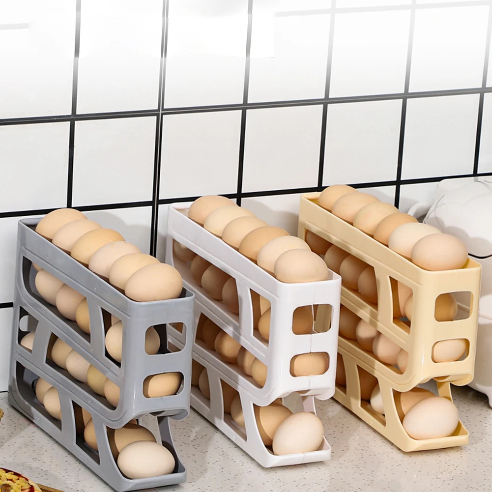4 Layers Refrigerator Egg Storage Box Large Capacity Kitchen Rolling Eggs Container Rolling Eggs Dispenser for Fridge Countertop