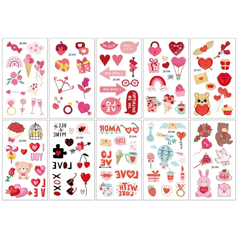 10 Sheets Valentine's Day Temporary Tattoos, Valentines Party Supplies Favors Goodie Bag Stuffers,Galentines Day