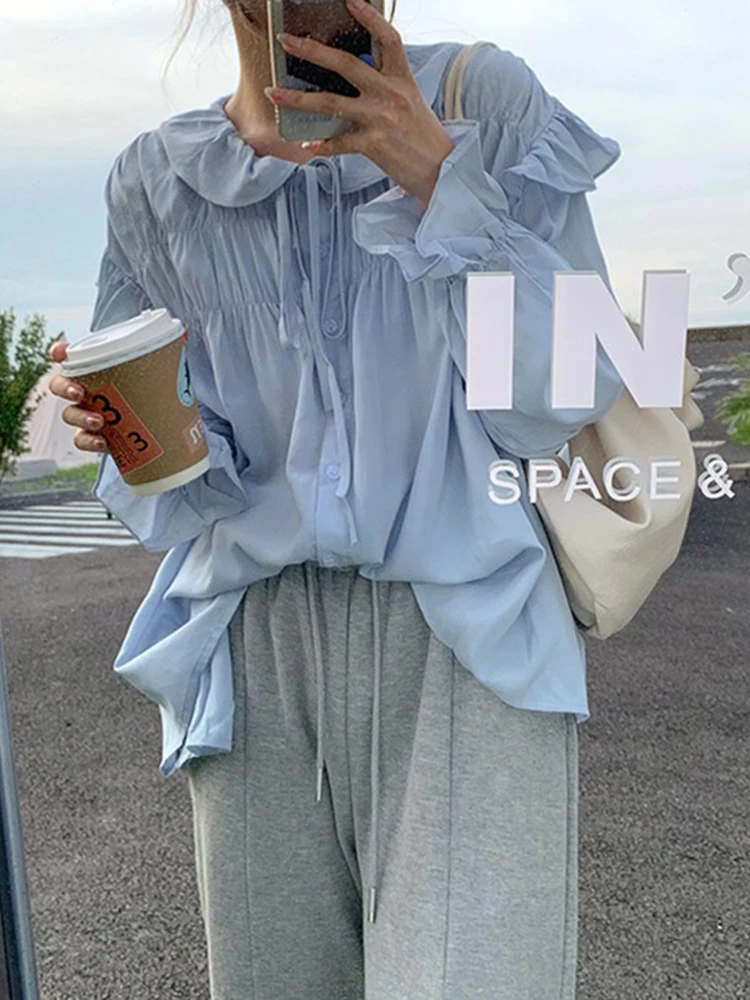 

Женская винтажная блузка на шнуровке с оборками, 3 цвета