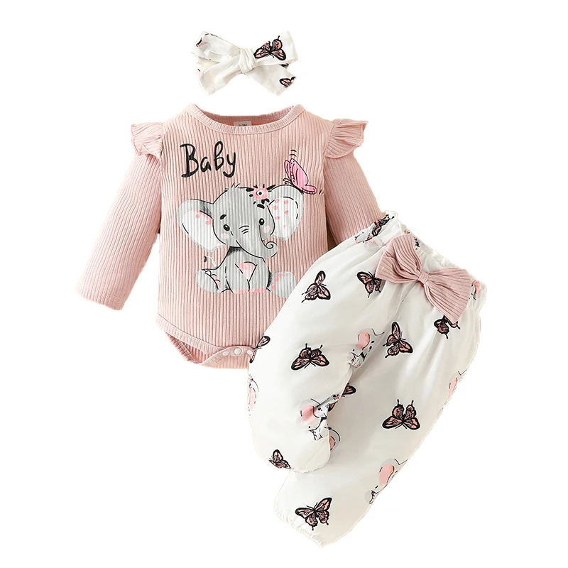 018MonthsInfantOutfitsBabyGirlClothesElephantsPrintsSlatLongSleeveBodysuitElastic