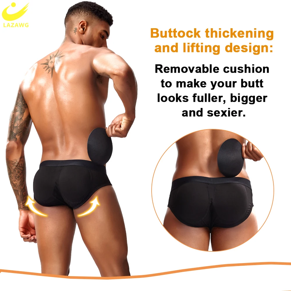 LAZAWG Butt Lifter Panties for Men Padded Hip Enhancer Panty Fake Ass Push  Up Body Shaper Low Waist Underwear Slimming Seamless