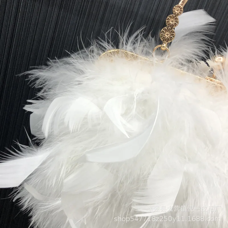 Luxury Ostrich Feather Tassel Evening Bag For Women Autumn Winter Dinner Banquet Clutches Metal Handle Handbags Party Clutch