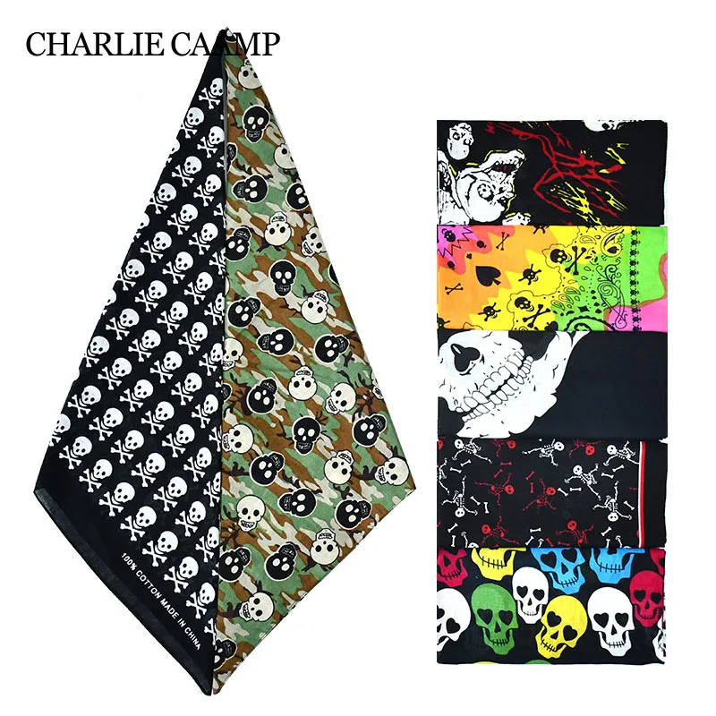 Skull Pattern Design Square Printed Scarf Cotton Bandana Fashion Hip Hop Style Gothic Ghost Head Print Unisex Neck Scarves Headscarf Tie