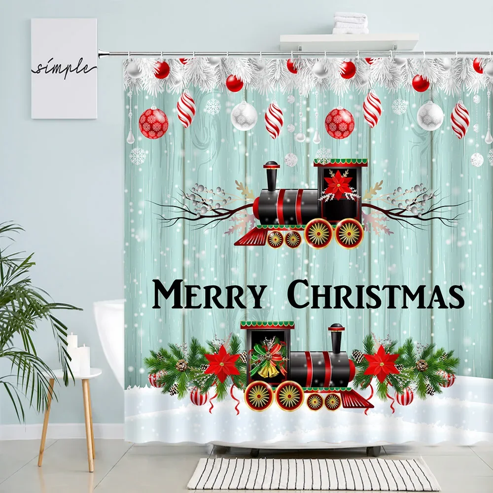 NYMB Weihnachts-Duschvorhang – Rustikales Holzdesign Mit Zitat, 183 X 183 Cm, Wasserdicht