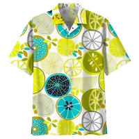 Lemon Pattern Aloha Shirts Men 3D Printed Tropical Fruits Short Sleeve Button Blouse Streetwear Oversized Lapel Hawaiian Shirt 2