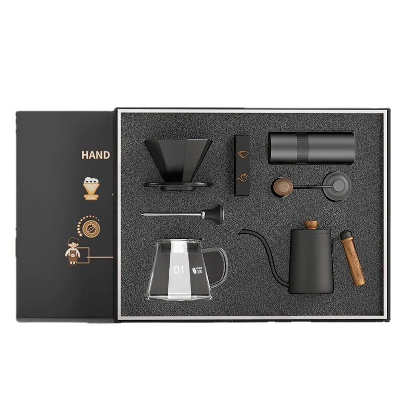 Portable Espresso Coffee Maker Set, Coffee kettle Barista Tools Set, Pour Over Drip Coffee Maker Premium Gift Box with grinder