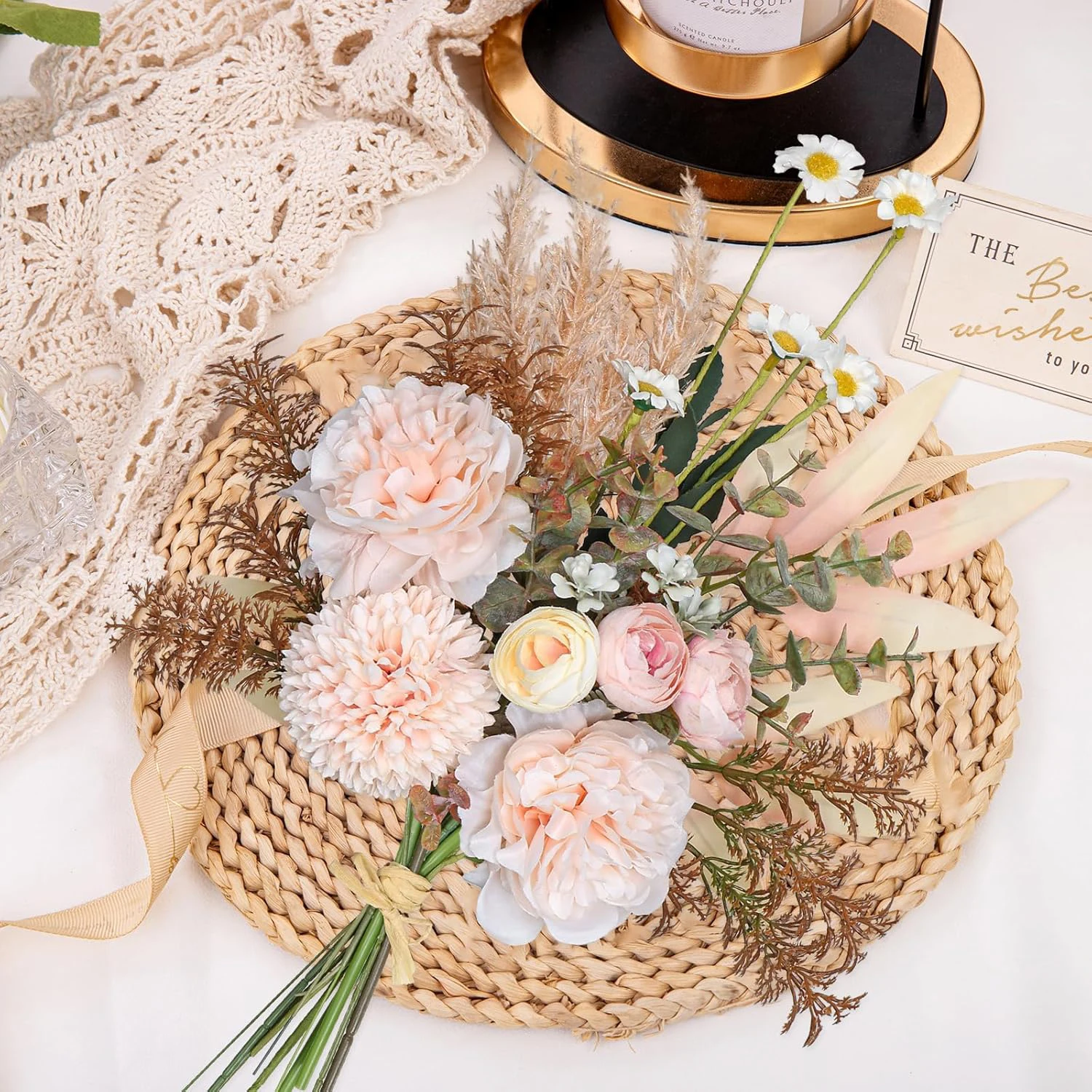 Künstliche Blume Seide Hortensien Rose Eukalyptus Kombination Brautstrauß Hochzeit Zuhause Vase Tisch DIY Geschenkbox Sammelalbum Dekor – Detail 6