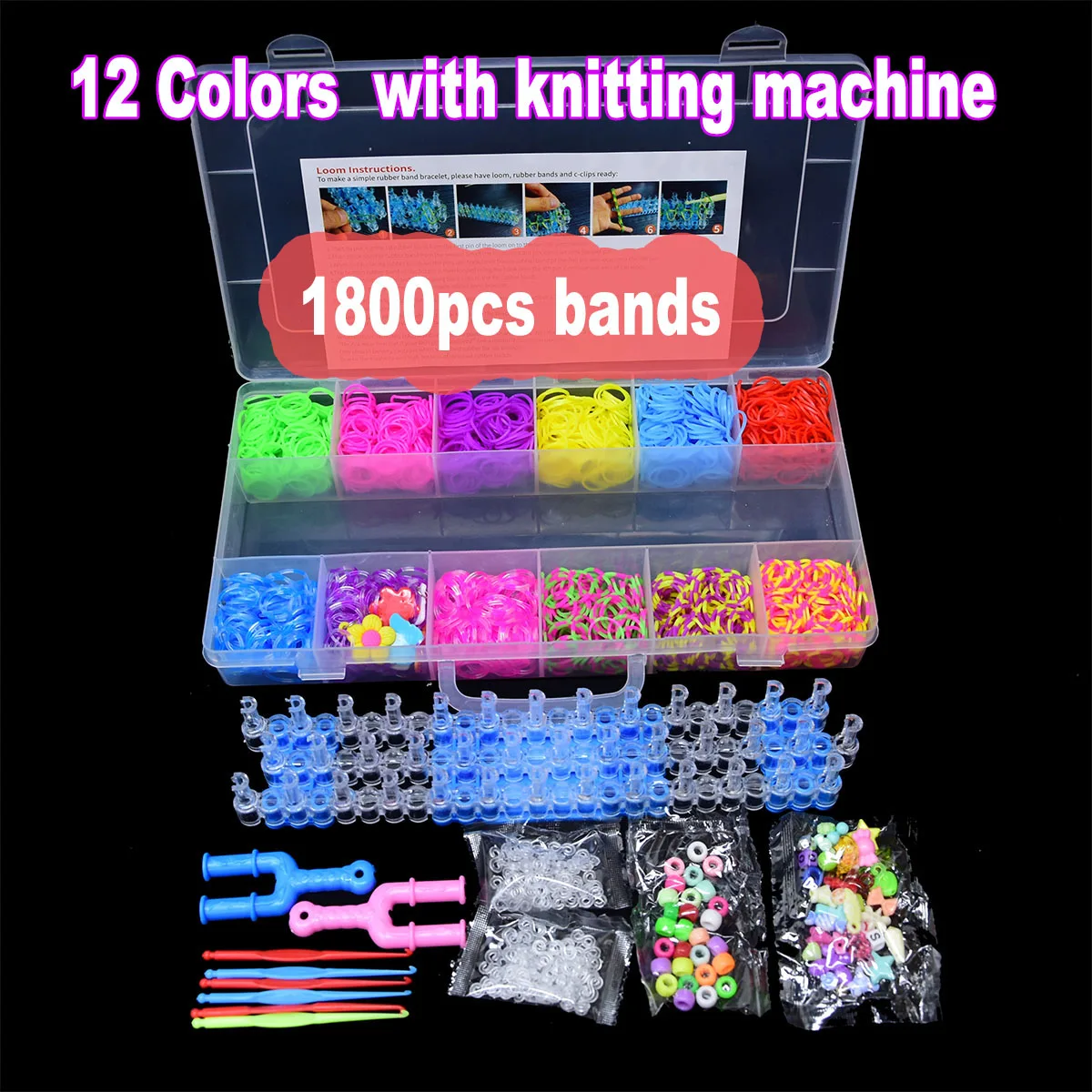 Elastic Rubber Loom Bands DIY Tool Set Box Weave Bracelet Handicraft Girl Gift Children Kids Toys Teenage 8 10 Years 1800pcs