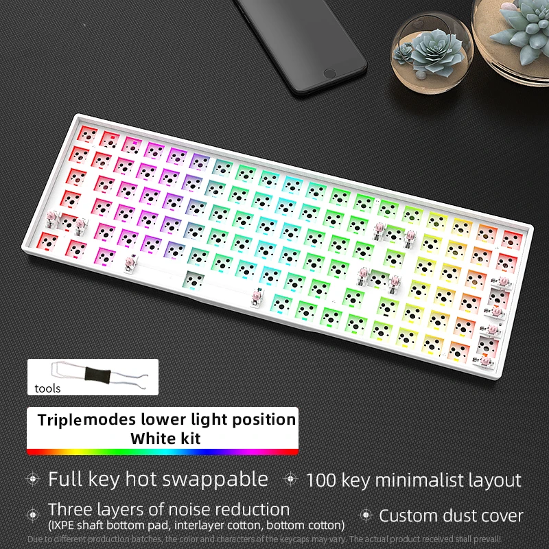 

Механическая клавиатура MATHEW TECH Honor100, индивидуальный комплект, 100 клавиш, RGB Bluetooth/2,4g/Type-C, популярная клавиатура для игр