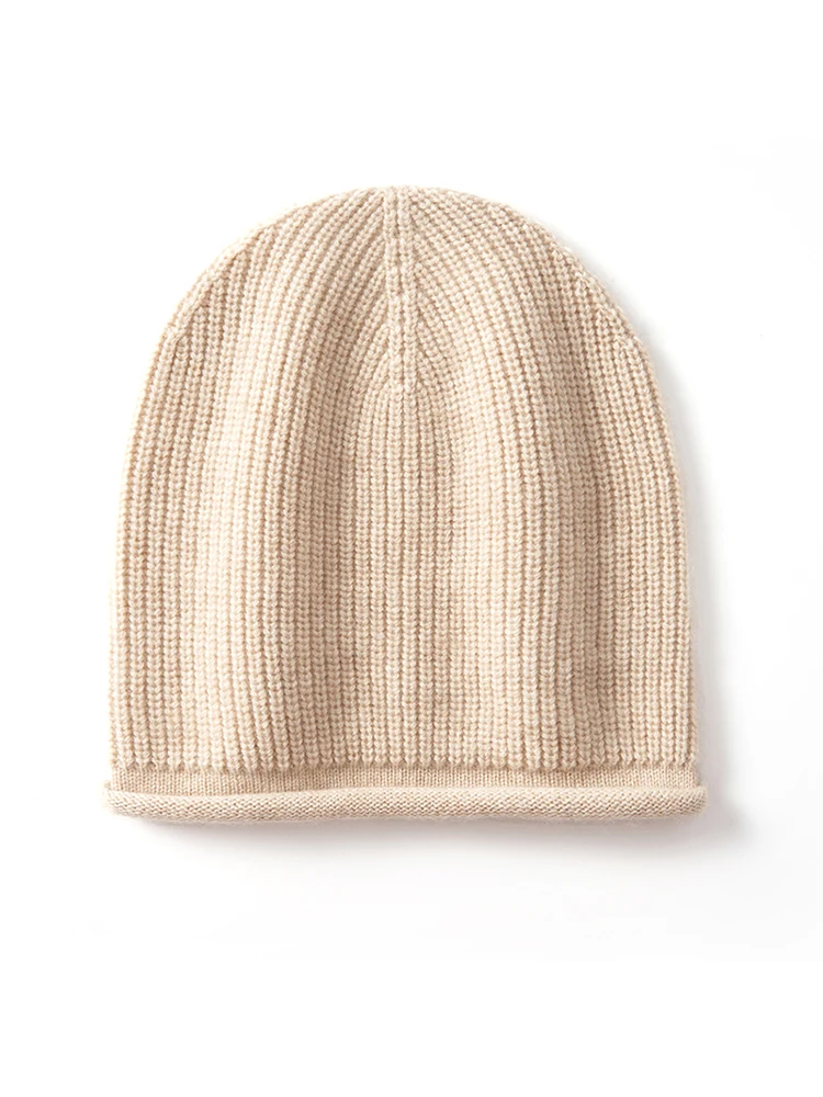 Thick Rolled Hem Women Cashmere Knitted Caps Moss Stitch Beanies 2023 Fashion Winter Hat Soft Hat Wool Blend Warm Hair Bonnet 3