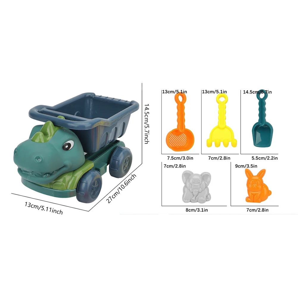6Pcs Dinosaur Summer Beach Toys with Dump Truck Sand Molds Shovel Rake Sand Sifter Sand Toys Sandbox Toys for Kids Boys Girls 5