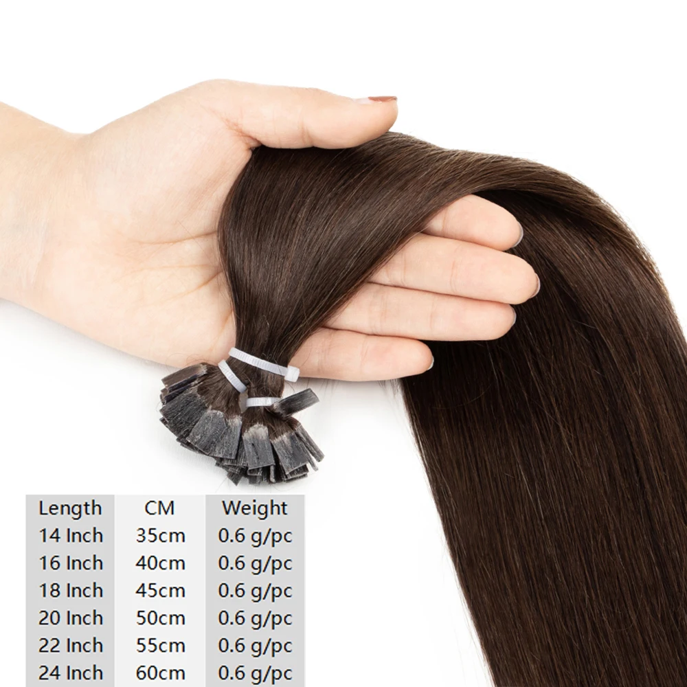 브라운 플랫 팁 헤어 익스텐션 인모 12-20인치 플랫 팁 헤어 익스텐션 브라운 플랫 팁 천연 헤어 익스텐션 30g 50개