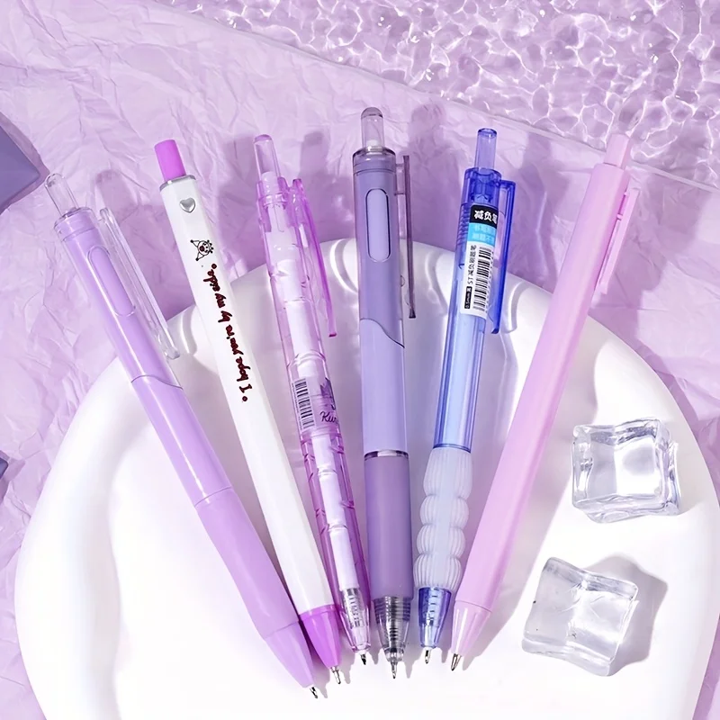Set of 6 Elegant Ins-Style Black Brush Pens - Quick-Drying, Smooth Writing, Waterproof Signature Pens