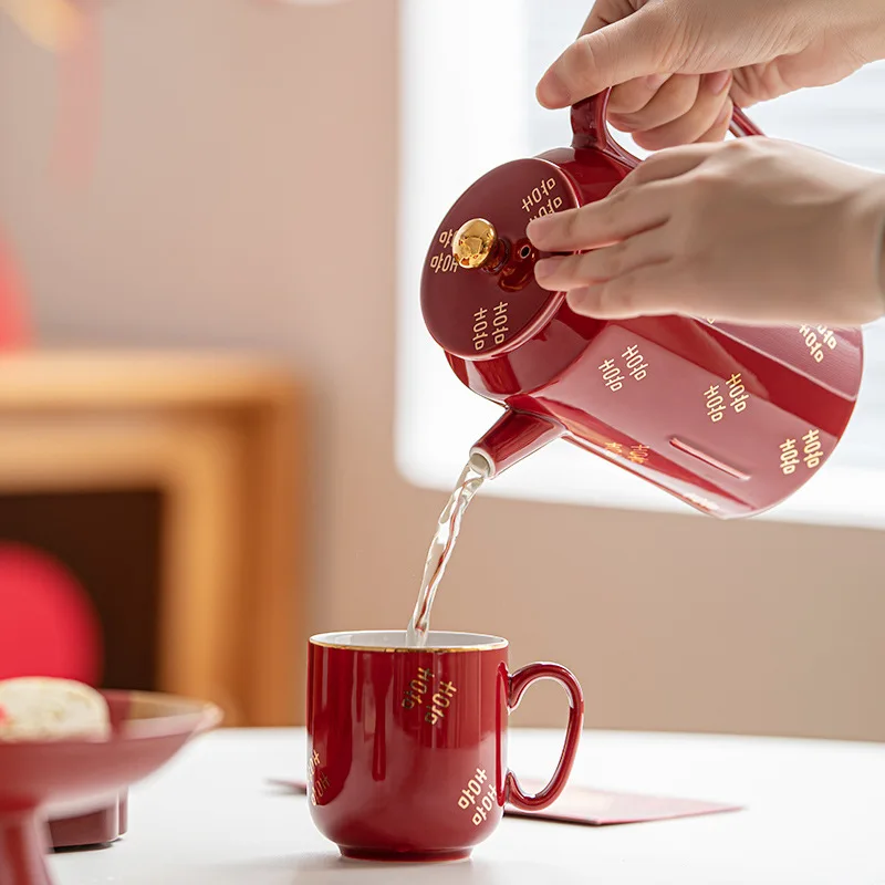 Ceramic Tea Set with Filter, Large Teapot, Tea Cup, Wedding Tray, Bride's Dowry Set, Bride's Hand Gift