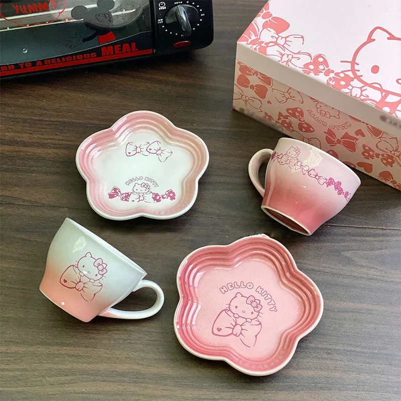 

Sanrio Hello Kitty Kawaii Household Tableware Pattern Plate Sauce Plate Cartoon Ceramic Rice Bowl Cup Plate Set Meal
