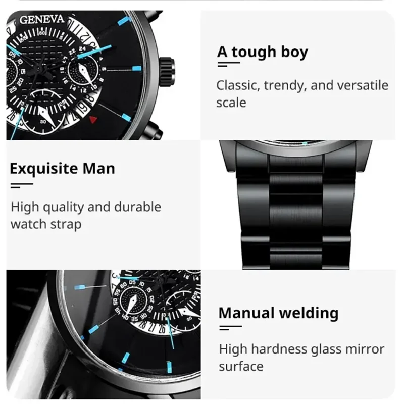 Fashion Men Black Stainless Steel Watch Luxury Calendar Quartz Wrist Watch Mens Business Watches for Man Clock