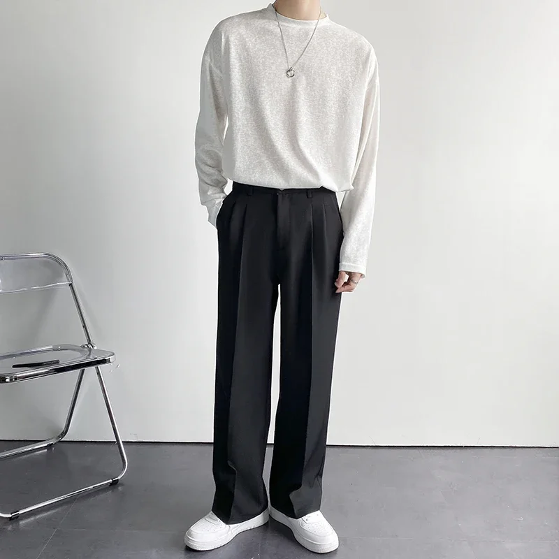New Fashion Men's Oversize Suit Pants Wide Leg Long Drape Trousers Solid Straight High Waist Casual Pant Black White Khaki
