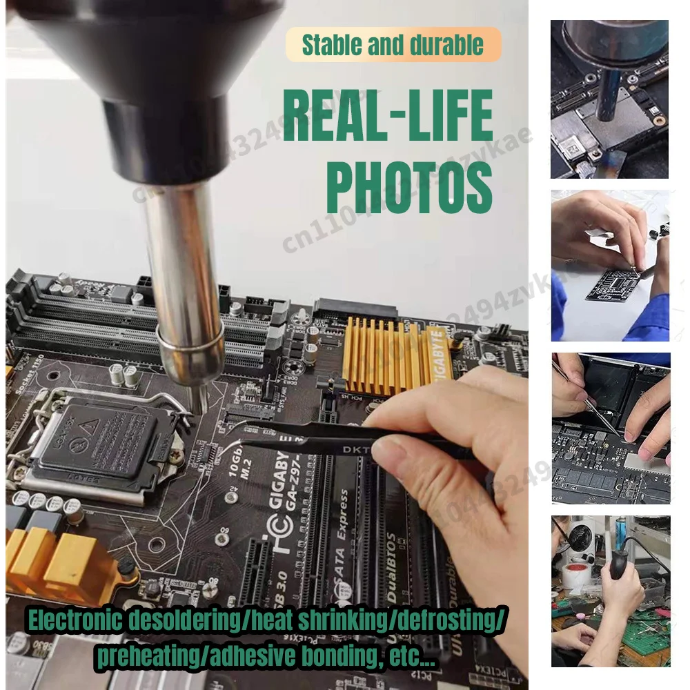8032 열풍기 100-480 ℃ 8단계 속도 조절 휴대용 열풍기, PCB 휴대폰 및 노트북 수리용 노즐 포함 SMD 리워크 스테이션