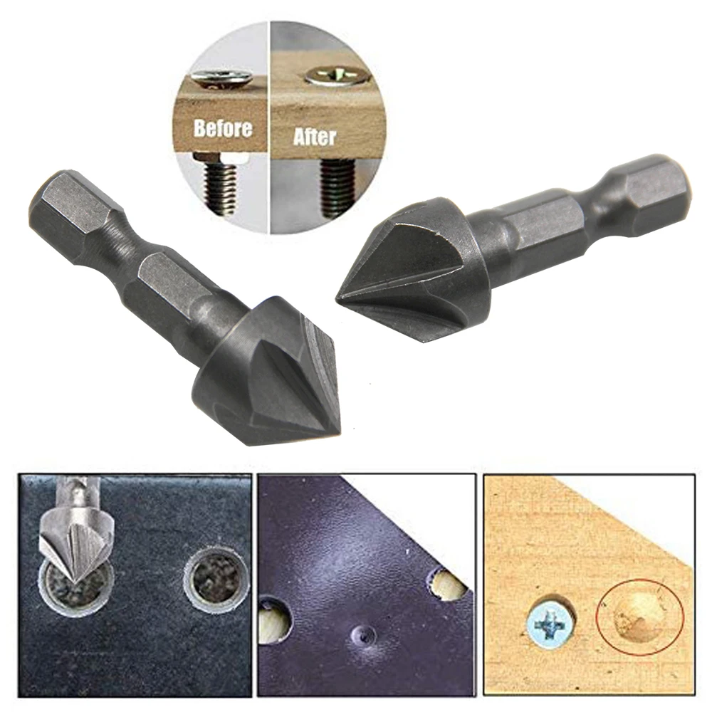 1PCS Hexagonal Shank Five-Blade Chamfering Tool Carbon Steel Sandblasting Chamfering Knife Woodworking Hole Opener Countersink 10 35mm high speed four slot four blade steel twist drill bit 6 35mm hexagonal shank woodworking tools drill bit hole opener saw