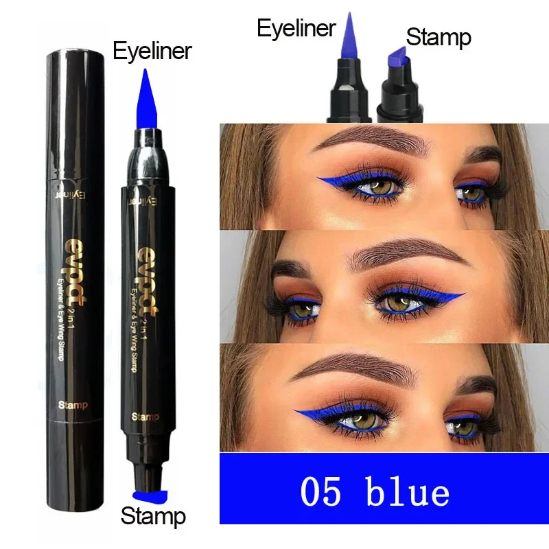 2 In1 Liquid Glitter Eyeliner Stamp Thin Seal Makeup Black Red Green Fast Dry Eye Liner Pencil 7 Color Blue Brown Smoky Eyes eyeliner pencils,liquid eyeliner,eyeliner pen,eyeliner stamps