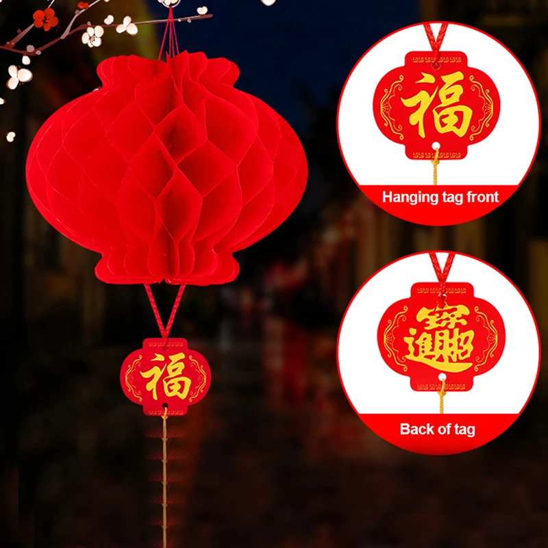 

10 шт. складные традиционные китайские красные бумажные фонари для китайского Нового года 2024, подвесные водонепроницаемые праздничные фонари