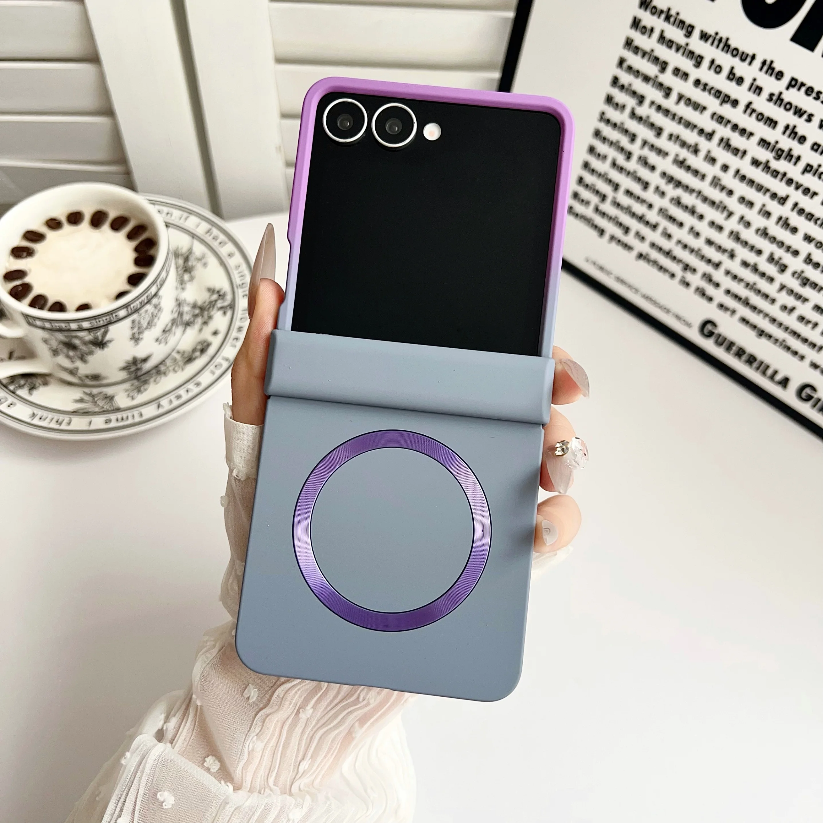 Magnetic Hinge Protection Phone Case with Double Color Gradient