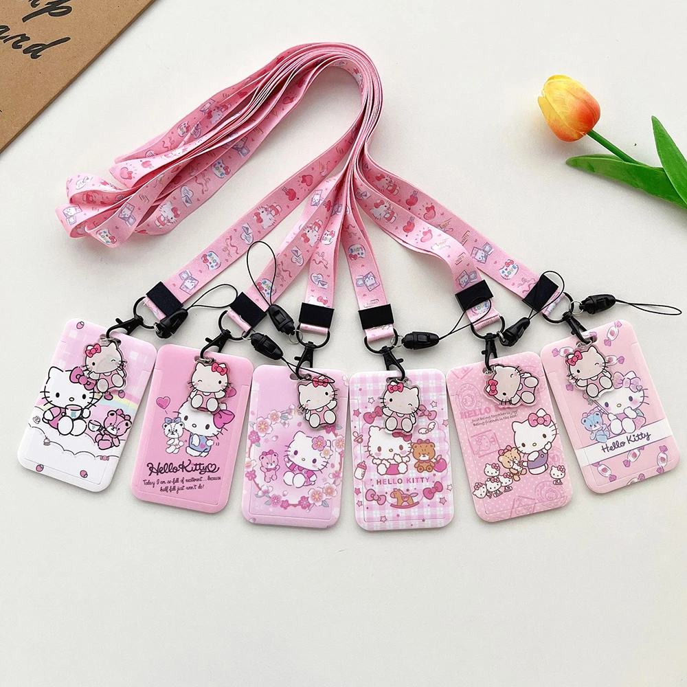 

Kawaii Sanrio Anime Keychain Lanyard Card Holder Cartoon Hello Kitty Series Credit Card Card Holder Student Bus Card Cover Gift