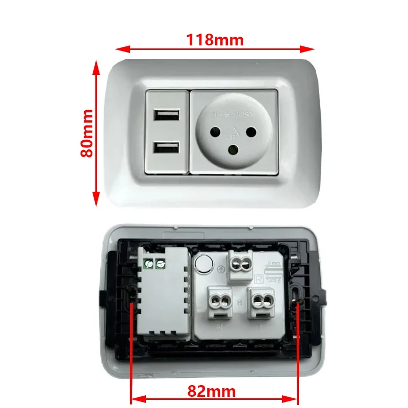 White Israel Standard Dual USB Wall Socket,Light Switch with Power 16A Socket Israel,DIY USB Module Adapter Outlet 118mm *80mm