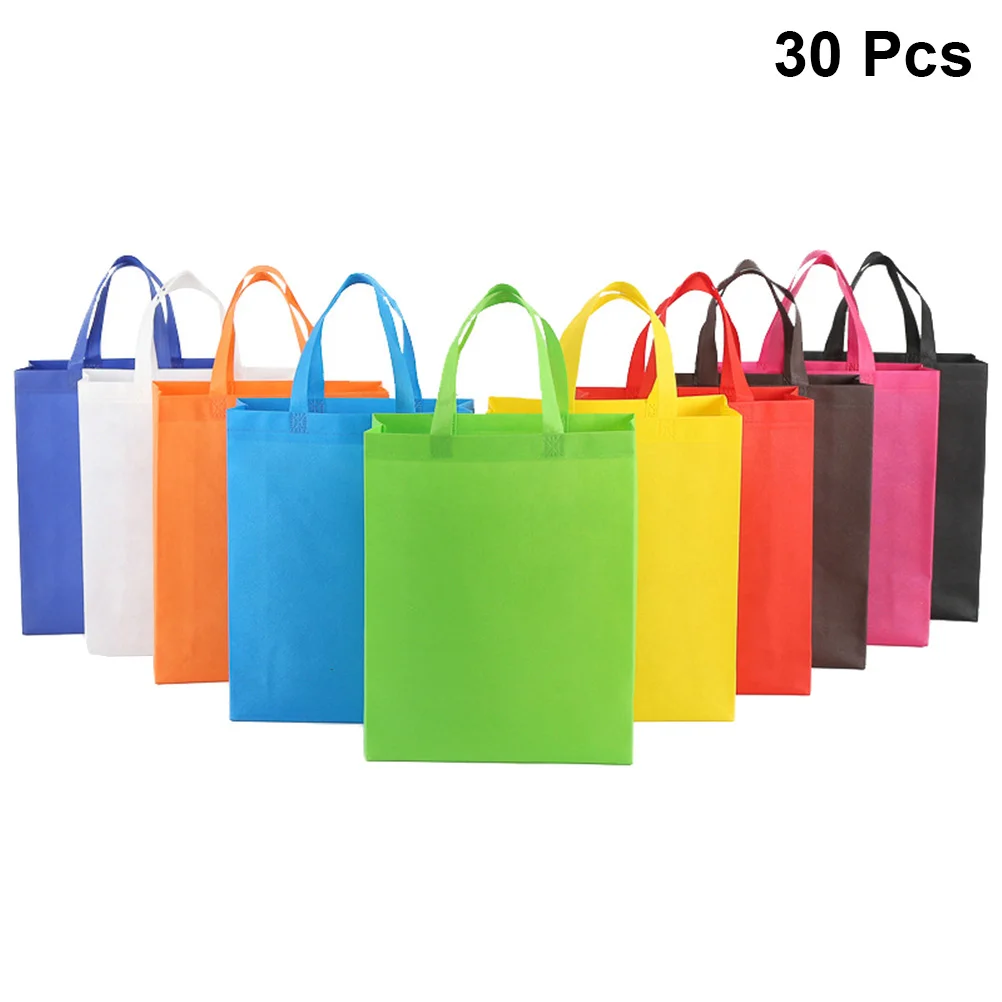 

30PCS 10 Colors Recyclable Handbags Portable Tote Bags Nonwovens Shopping Bags (Vertical Version)