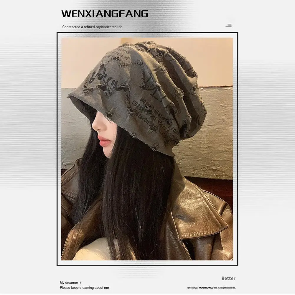 Mode Pullover Kurze Krempe Stapeln Hut frauen Persönlichkeit Großen Kopf Dünne Skullies Beanie Cap Baggy Kopf Hut Casual Beanies hut – Detail 11