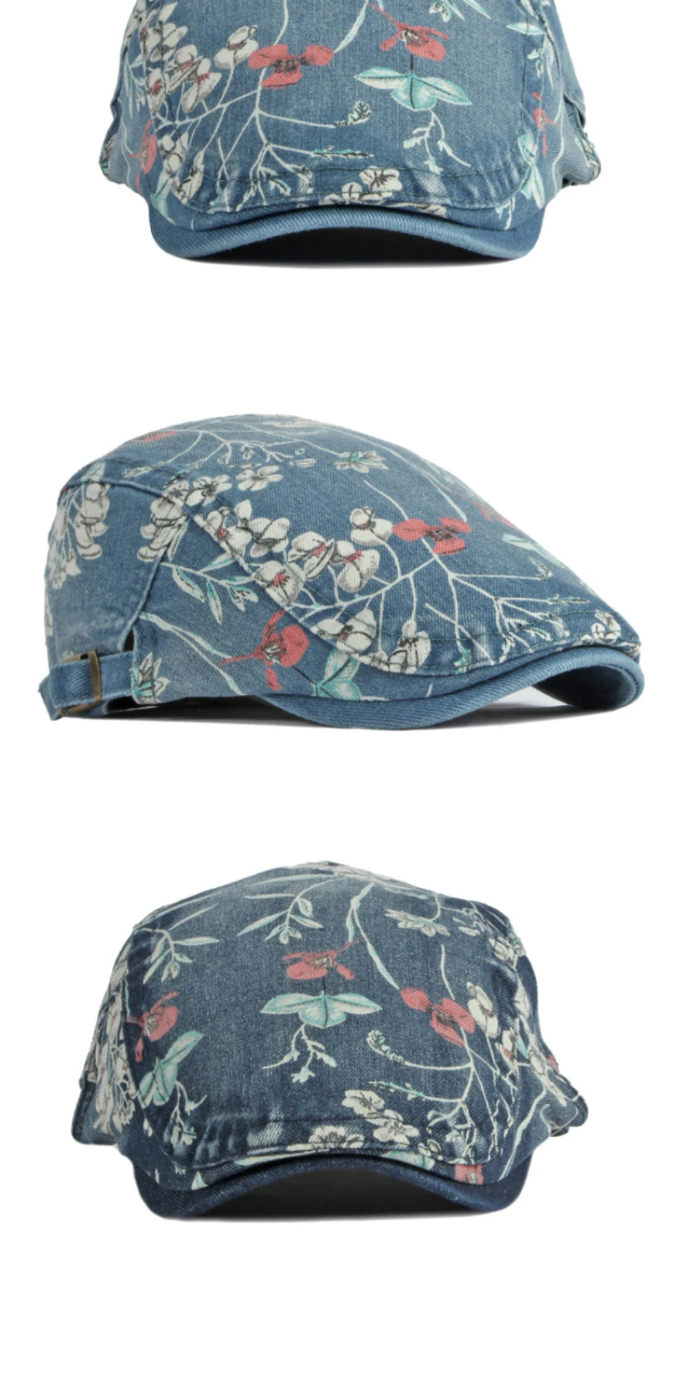 HT4641 Baskenmütze Mütze Frühling Sommer Denim Hut Männer Frauen Kappe Floral Künstler Maler Baskenmütze Hut Einstellbare Ivy Flache Kappe Männlich Weiblich Baskenmütze – Detail 5