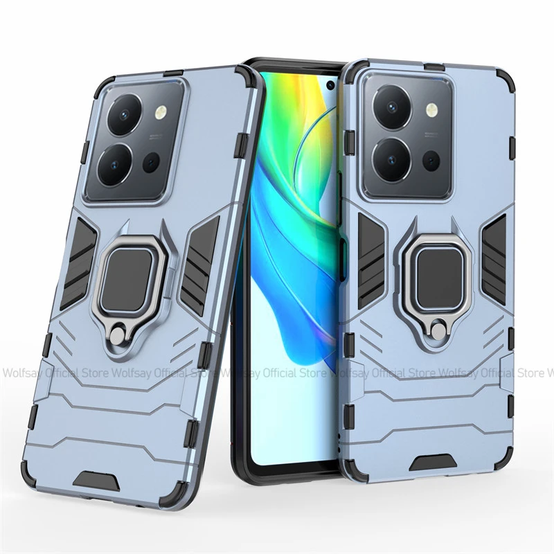 WBWONE Cover Per VIVO Y36 4G Con Anello Girevole 360° - Custodia Antiurdo TPU+PC, Supporto Magnetico Auto, Nero