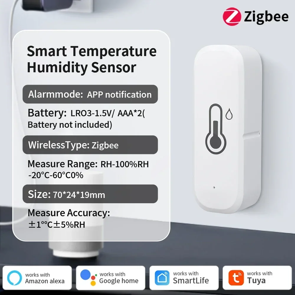 חיישן טמפרטורה ולחות Tuya Smart WiFi/ZigBee עם אפליקציה מרחוק לבית ולפנים עם אלקסה וגוגל הום
