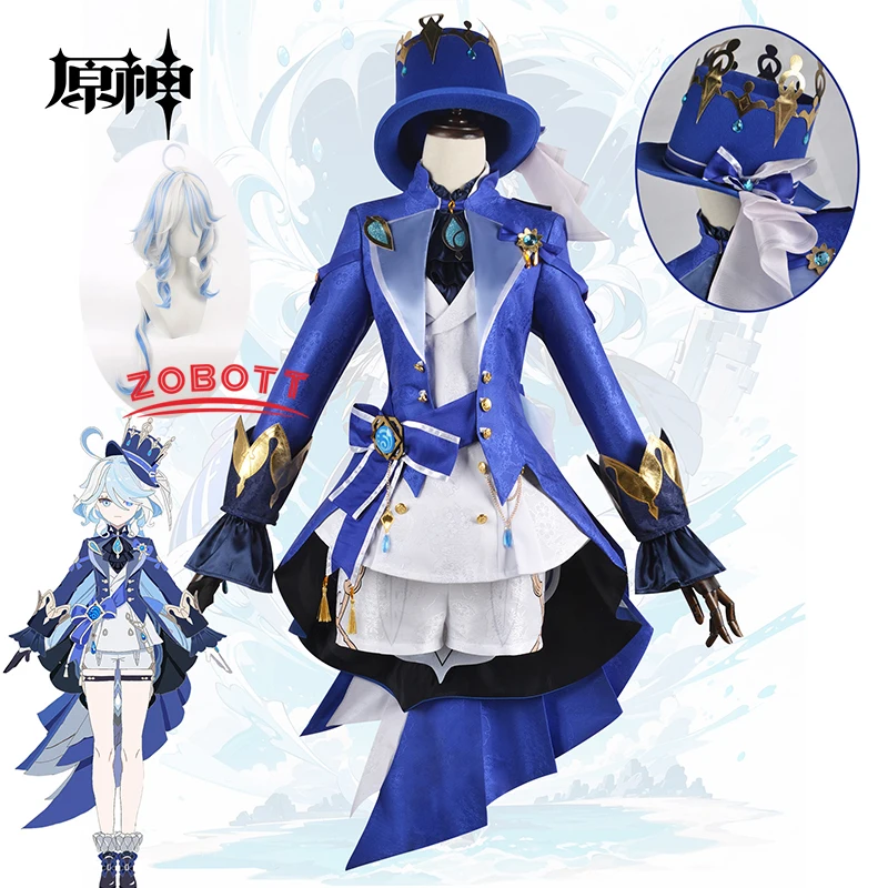 

Genshin Impact Cosplay Costume Game Genshin Hydro Archon Focalors Cosplay Costume Suit Magic Hat Wig Shoes Halloween Gifts