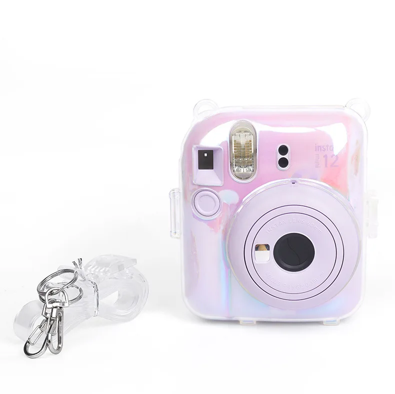 For Fujifilm Instax Mini 12 Camera PC Color Case Crystal Protective Shell Photo Storage Bag with Strap for Mini12 Instant Camera
