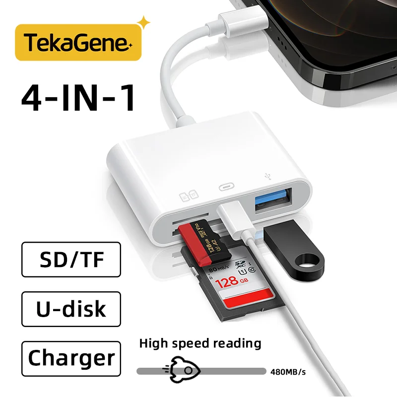 Lettore di schede SD Lightning USB (4 in 1) OTG 3.0 fotocamera digitale Memory Card Micro SD TF lettore di schede di memoria per iPhone14 13 cavo di ricarica per Apple MFI